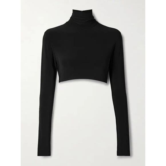Norma Kamali Cropped Stretch-Jersey Turtleneck Top - S - Picture 1 of 4